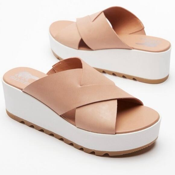 Sorel Cameron Flatform Mule In Honest Beige Sea Salt - Picture 1 of 10